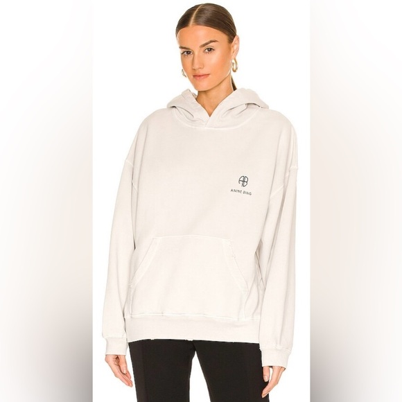 Anine Bing Aiden Monogram Distressed Organic Cotton Hoodie - Picture 1 of 17